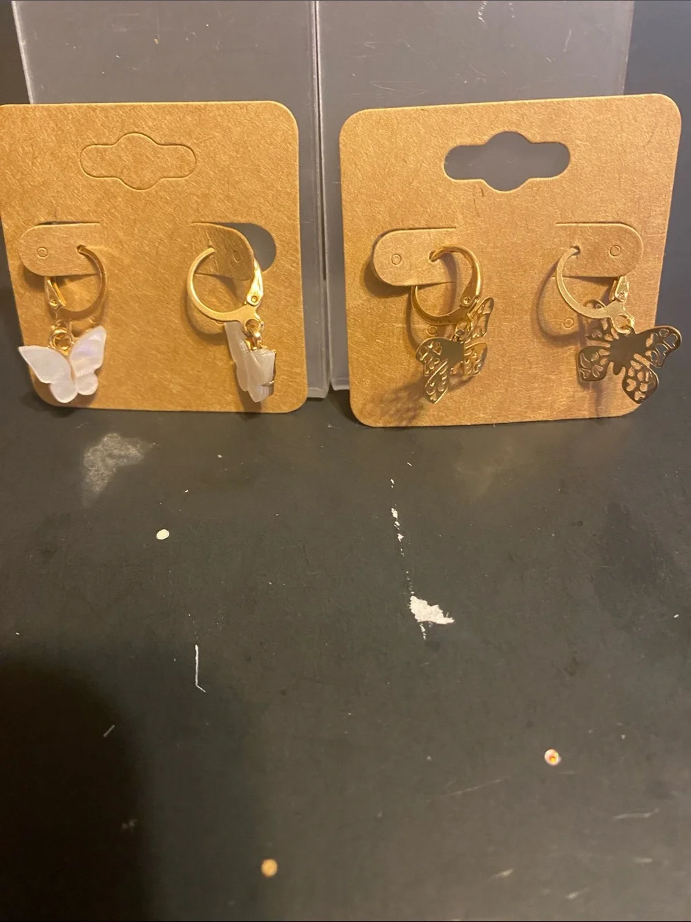 Gold Butterfly Hoop Earrings with White Accent